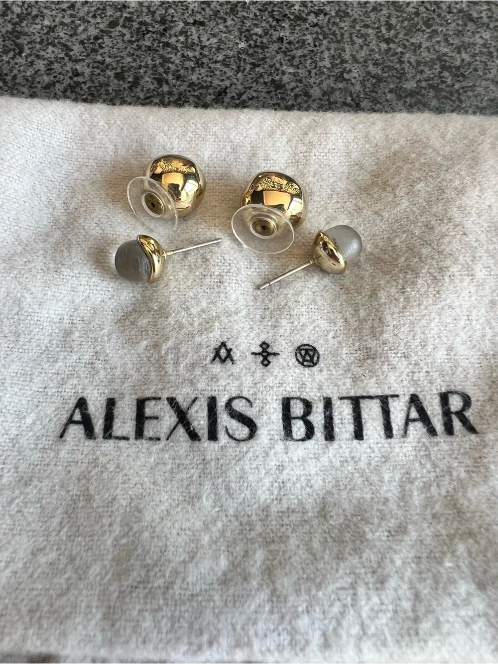 Rare Alexis Bittar Black Liquid Lucite front-back stud earrings
